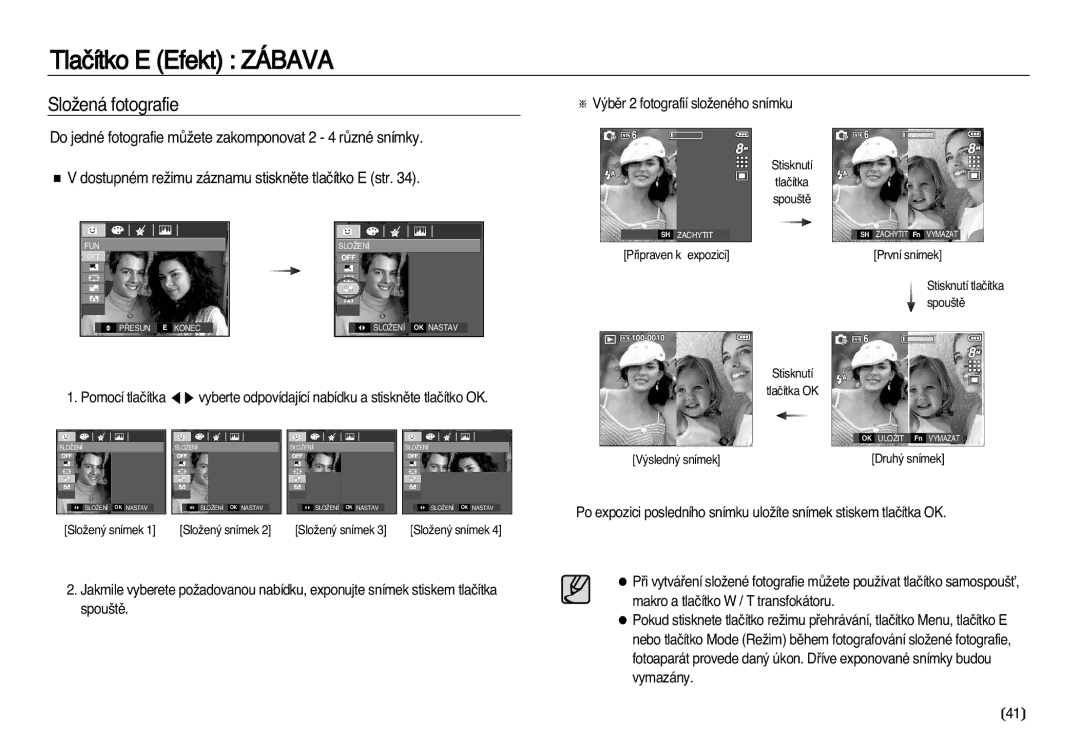 Samsung EC-L83ZZSDA/E3, EC-L83ZZBDA/E3 manual SloÏená fotografie, ˘bûr 2 fotografií sloÏeného snímku 