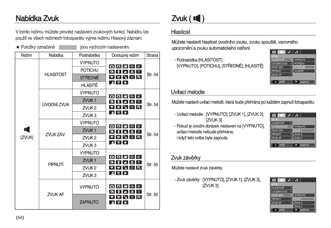 Samsung EC-L83ZZBDA/E3, EC-L83ZZSDA/E3 manual Nabídka Zvuk, Hlasitost, Uvítací melodie, Zvuk závûrky 