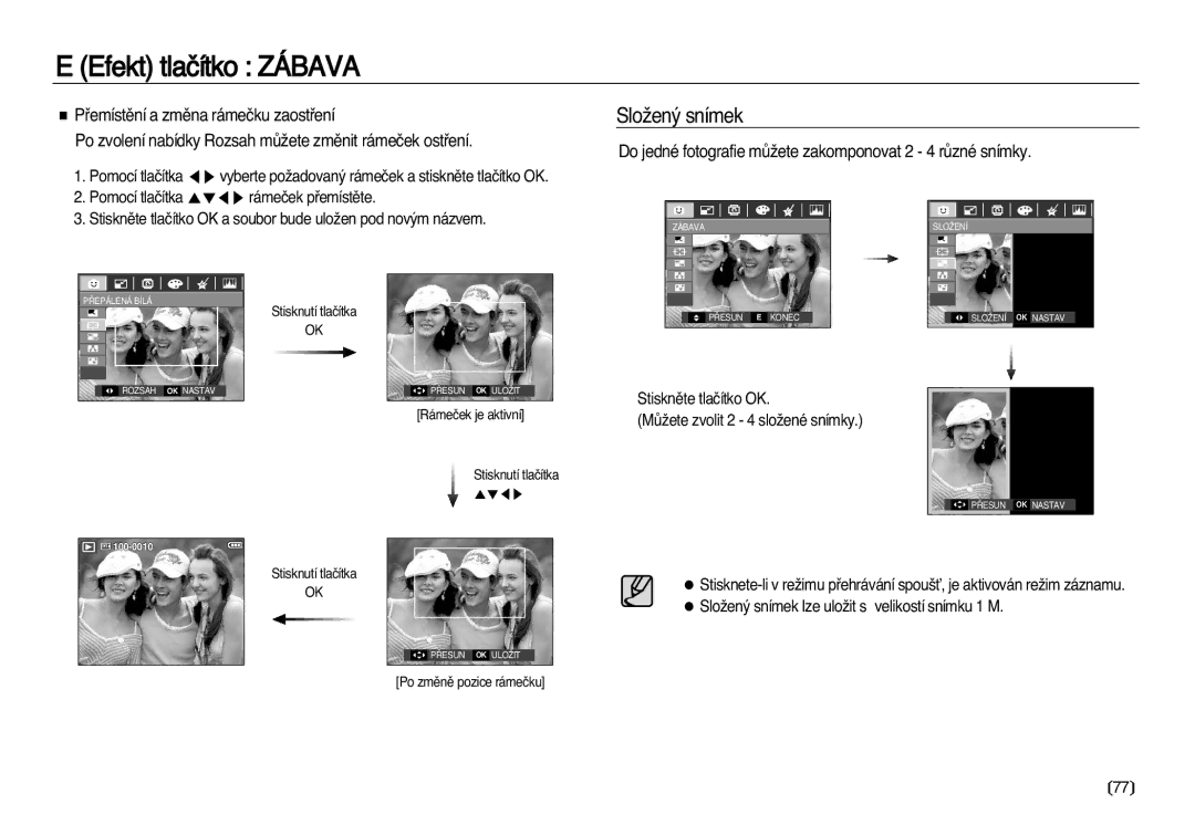 Samsung EC-L83ZZSDA/E3, EC-L83ZZBDA/E3 manual SloÏen˘ snímek, Do jedné fotografie mÛÏete zakomponovat 2 4 rÛzné snímky 