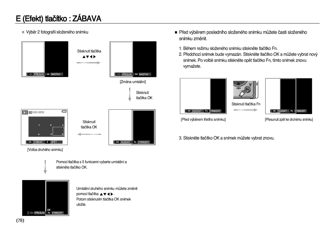 Samsung EC-L83ZZBDA/E3, EC-L83ZZSDA/E3 manual Efekt tlaãítko Zábava 