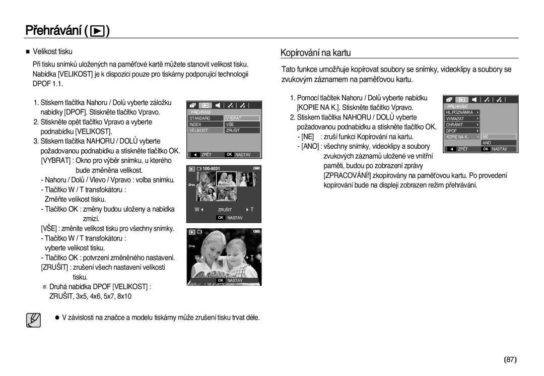 Samsung EC-L83ZZSDA/E3, EC-L83ZZBDA/E3 manual Kopírování na kartu, Velikost tisku 