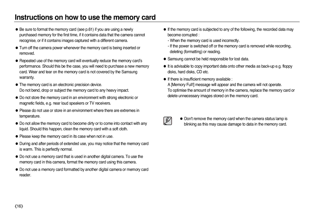 Samsung EC-L83ZZSBA/GB, EC-L83ZZSDA/E3, EC-L83ZZSBA/E2, EC-L83ZZRDA/E2 manual Instructions on how to use the memory card 