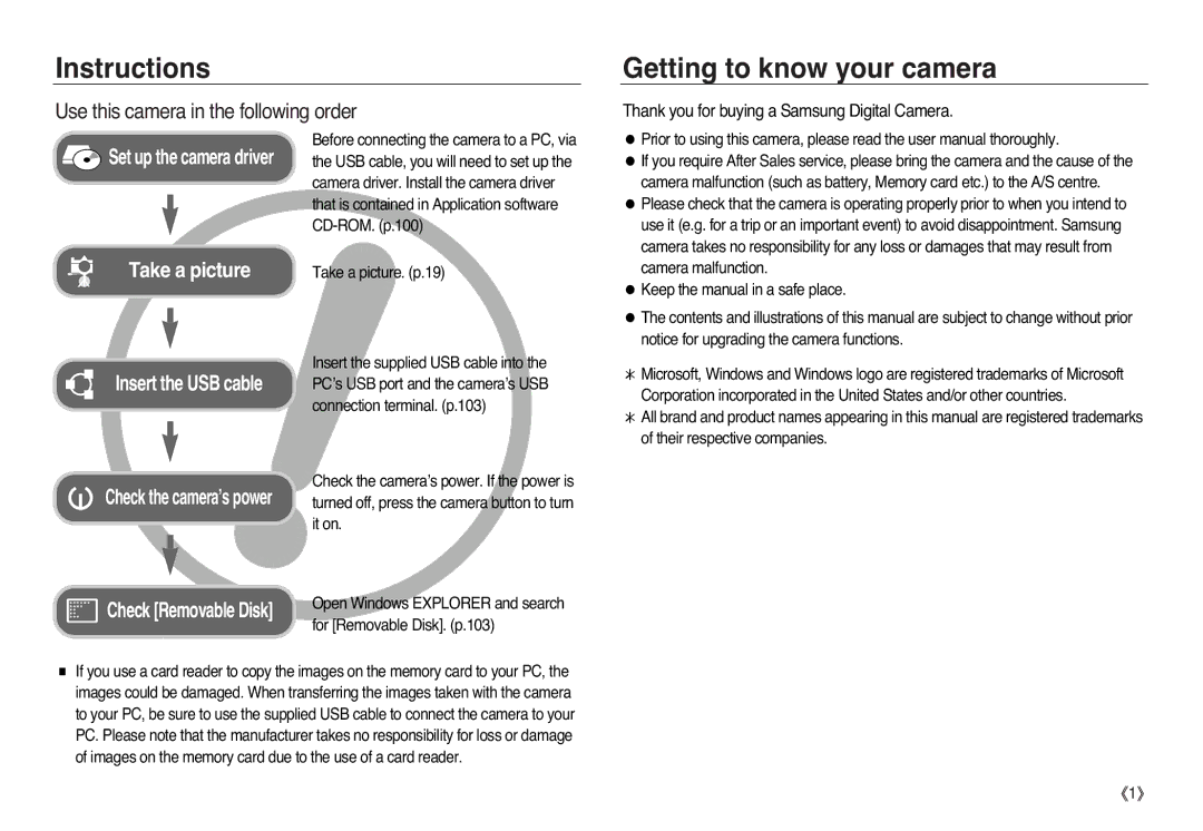 Samsung EC-L83ZZRDA/E2, EC-L83ZZSDA/E3 Instructions, Getting to know your camera, Use this camera in the following order 