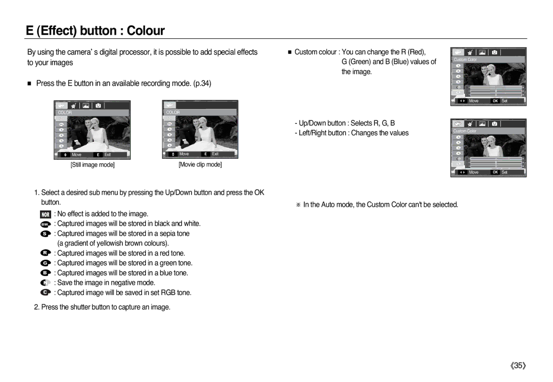 Samsung EC-L83ZZBBD/E1, EC-L83ZZSDA/E3, EC-L83ZZSBA/E2, EC-L83ZZRDA/E2, EC-L83ZZSBB/E1, EC-L83ZZSDA/E2 Effect button Colour 