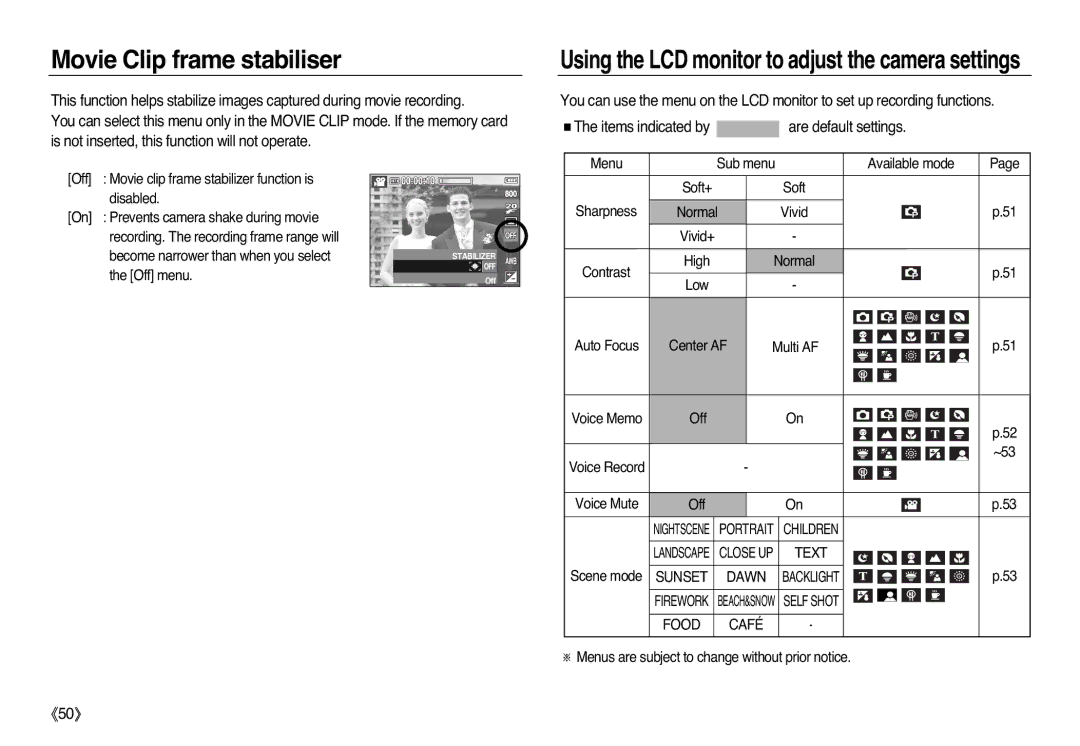 Samsung EC-L83ZZBDA/GB, EC-L83ZZSDA/E3, EC-L83ZZSBA/E2, EC-L83ZZSAA Movie Clip frame stabiliser, Text Sunset Dawn, Food Café 