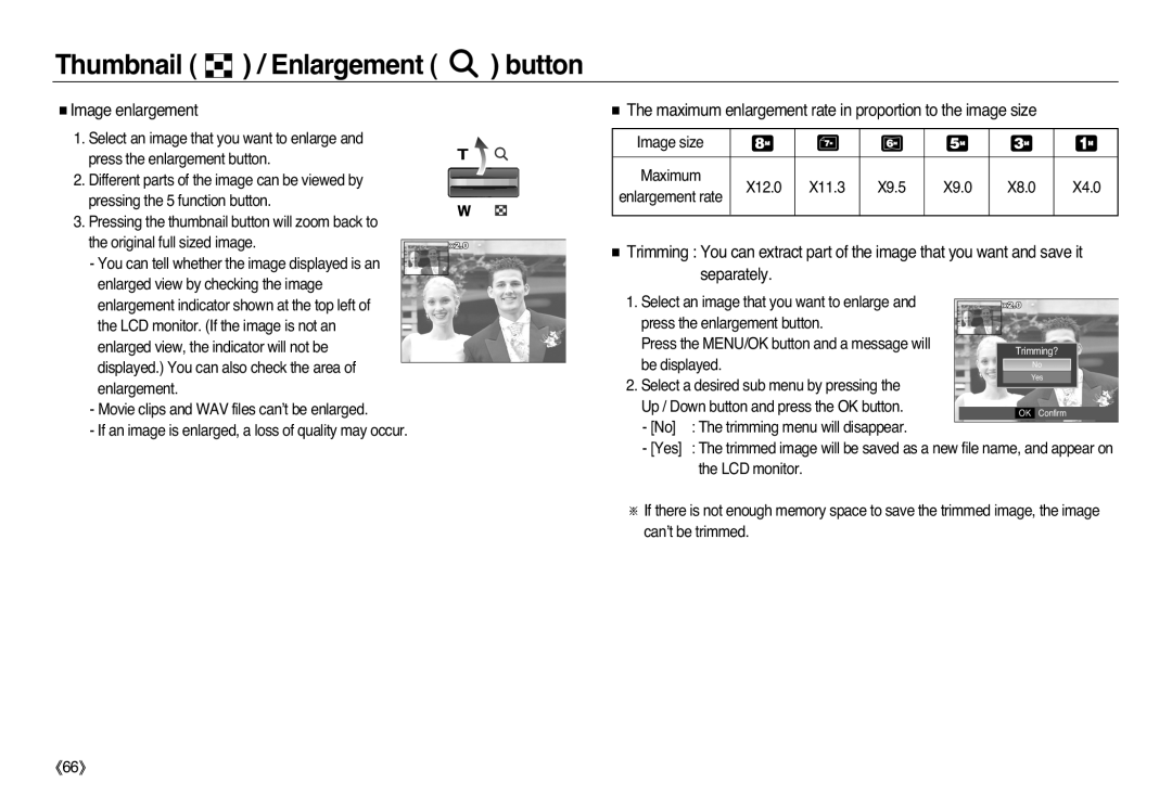 Samsung EC-L83ZZRDB/AS, EC-L83ZZSDA/E3, EC-L83ZZSBA/E2, EC-L83ZZRDA/E2 Thumbnail / Enlargement button, Image enlargement 