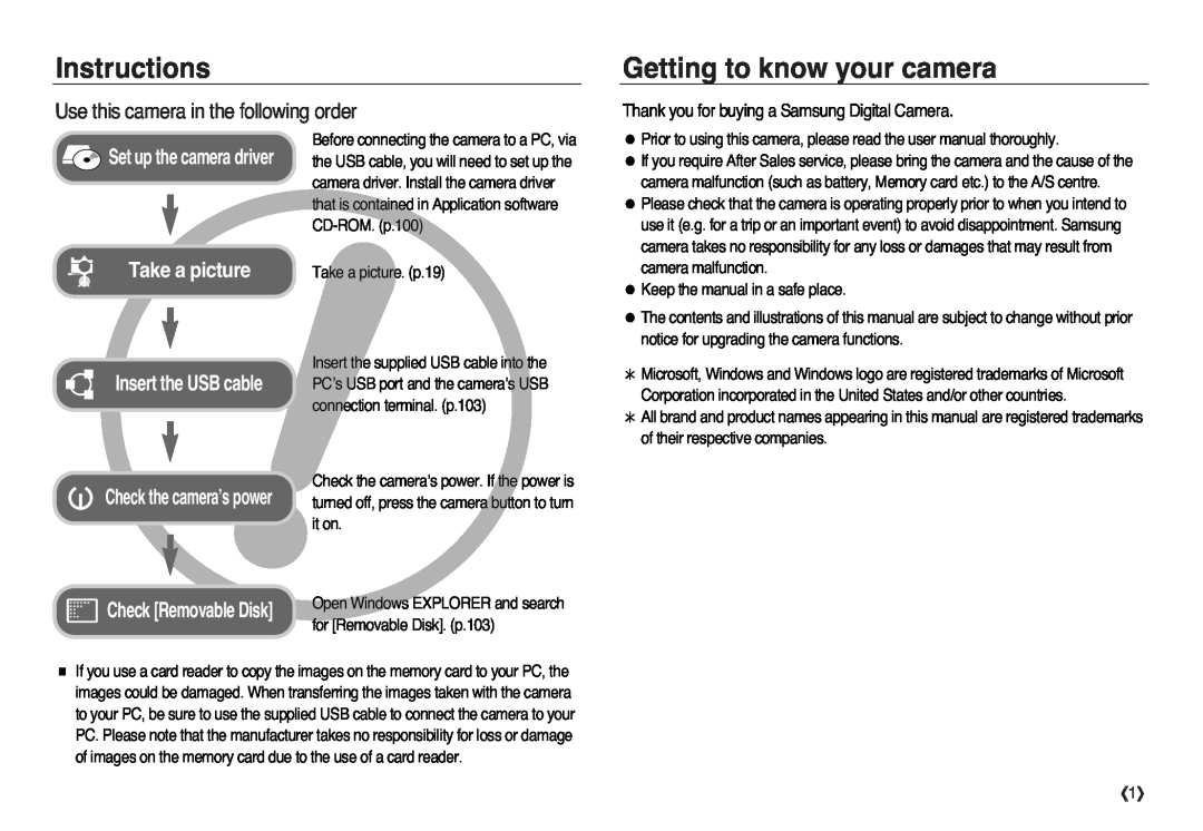 Samsung EC-L83ZZRDA/E2 Instructions, Getting to know your camera, Use this camera in the following order, Take a picture 