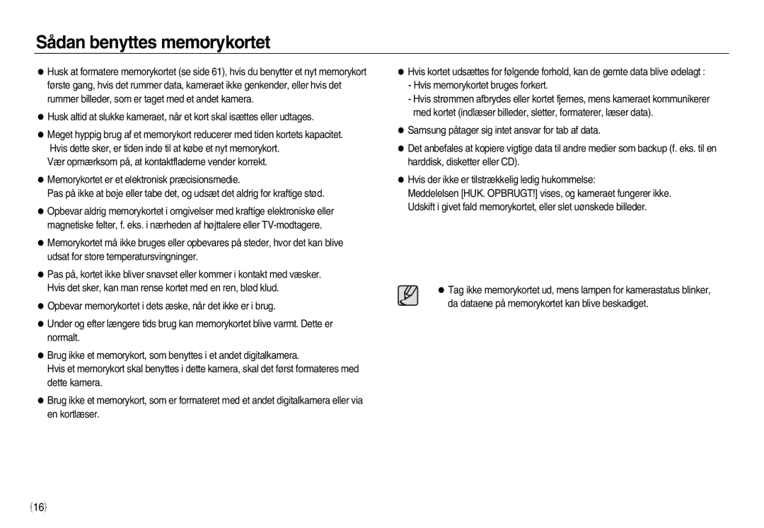 Samsung EC-L83ZZBBA/E2, EC-L83ZZSDA/E3, EC-L83ZZSBA/E2, EC-L83ZZRDA/E2, EC-L83ZZSDA/E2 manual Sådan benyttes memorykortet 