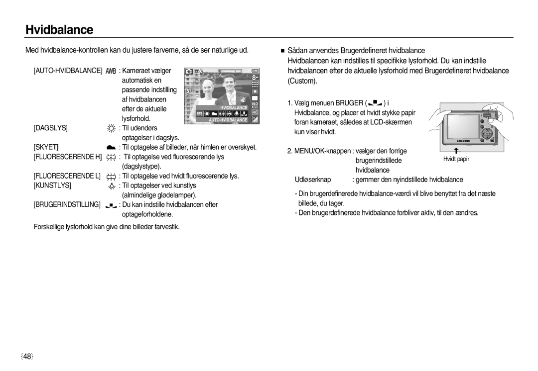 Samsung EC-L83ZZRBC/E2, EC-L83ZZSDA/E3, EC-L83ZZSBA/E2, EC-L83ZZRDA/E2, EC-L83ZZSDA/E2, EC-L83ZZRBA/E2 manual Hvidbalance 