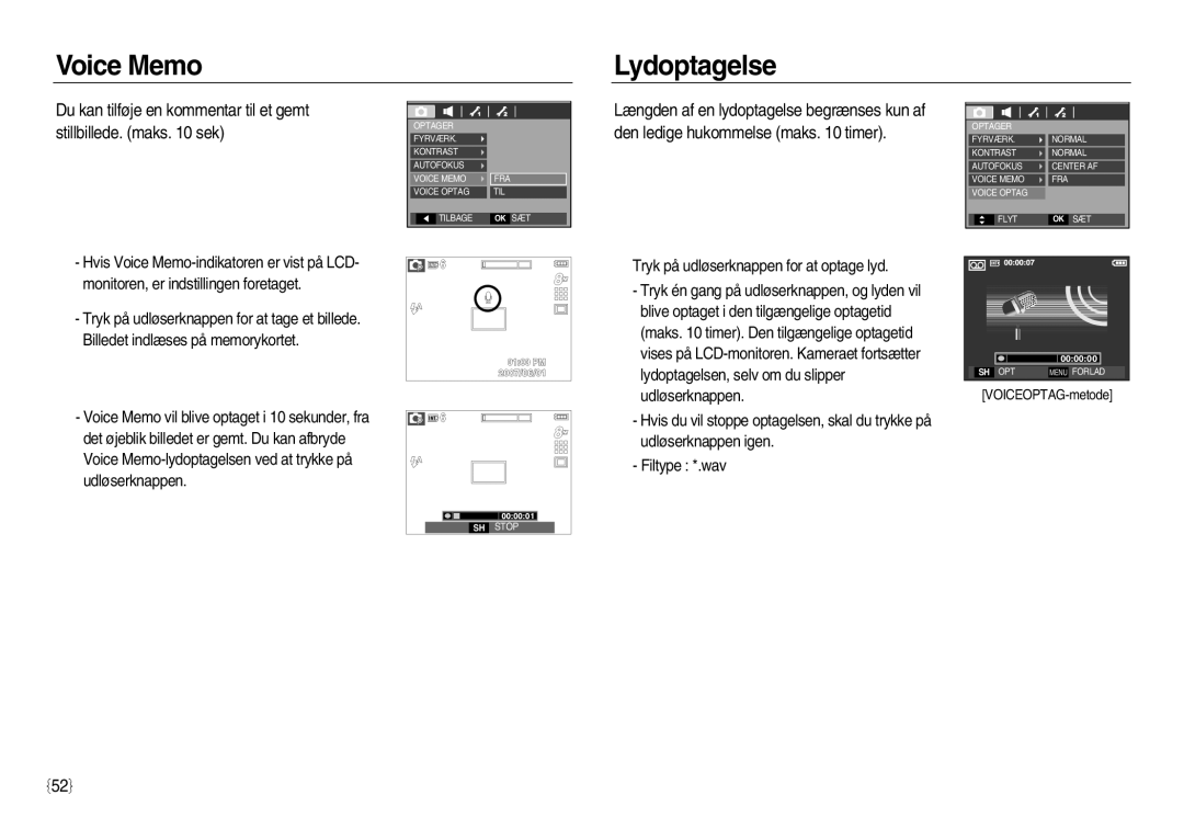 Samsung EC-L83ZZSDA/E2, EC-L83ZZSDA/E3, EC-L83ZZSBA/E2, EC-L83ZZRDA/E2, EC-L83ZZRBA/E2, EC-L83ZZBDA/E3 Voice Memo Lydoptagelse 