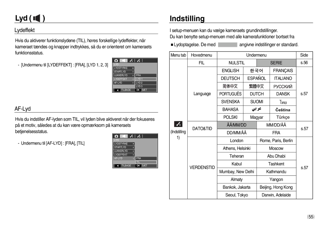 Samsung EC-L83ZZBDA/E2, EC-L83ZZSDA/E3, EC-L83ZZSBA/E2, EC-L83ZZRDA/E2, EC-L83ZZSDA/E2 manual Indstilling, Lydeffekt, AF-Lyd 