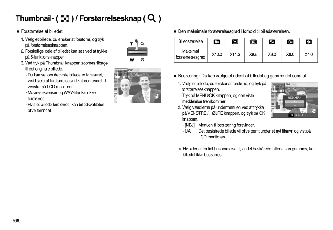 Samsung EC-L83ZZBBA/E2, EC-L83ZZSDA/E3, EC-L83ZZSBA/E2 manual Thumbnail- / Forstørrelsesknap, Forstørrelse af billedet 