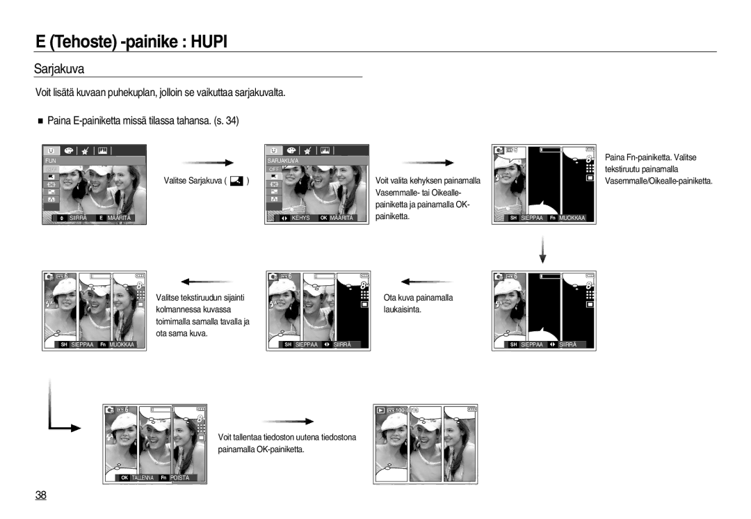 Samsung EC-L83ZZRBC/E2, EC-L83ZZSDA/E3, EC-L83ZZSBA/E2, EC-L83ZZRDA/E2, EC-L83ZZSDA/E2 manual Tehoste -painike Hupi, Sarjakuva 