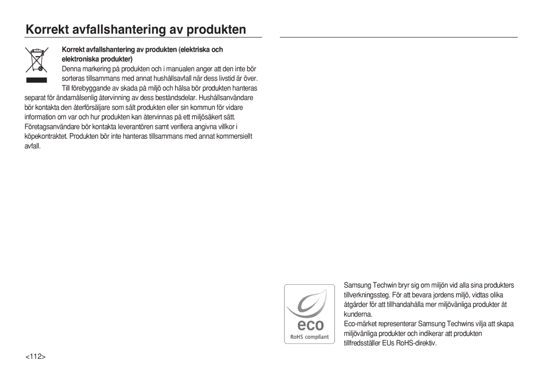 Samsung EC-L83ZZSDA/E2, EC-L83ZZSDA/E3, EC-L83ZZSBA/E2, EC-L83ZZRDA/E2, EC-L83ZZRBA/E2 Korrekt avfallshantering av produkten 