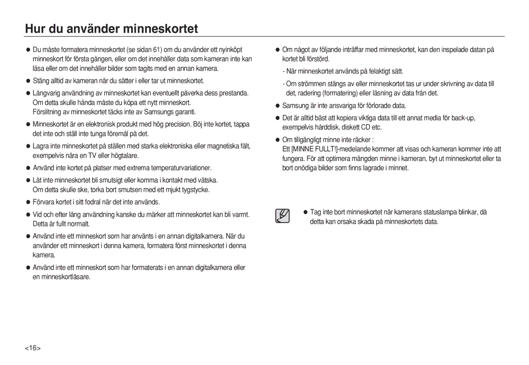 Samsung EC-L83ZZBBA/E2, EC-L83ZZSDA/E3, EC-L83ZZSBA/E2, EC-L83ZZRDA/E2, EC-L83ZZSDA/E2 manual Hur du använder minneskortet 