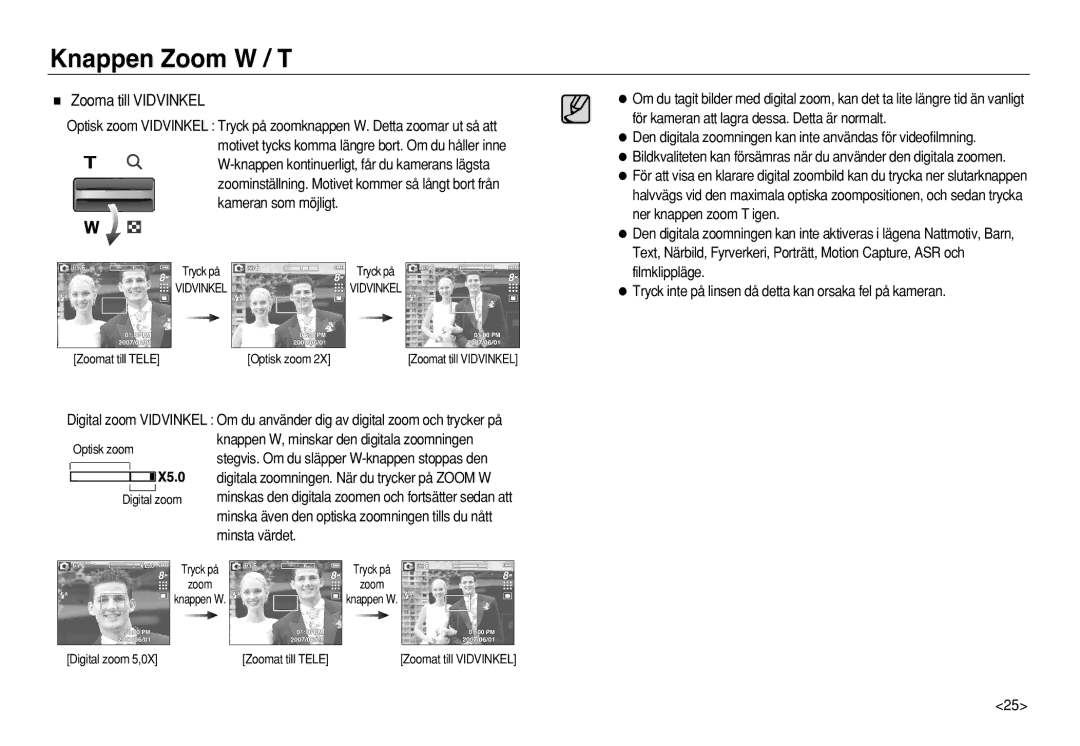 Samsung EC-L83ZZBDA/E2, EC-L83ZZSDA/E3, EC-L83ZZSBA/E2, EC-L83ZZRDA/E2, EC-L83ZZSDA/E2, EC-L83ZZRBA/E2 Zooma till Vidvinkel 