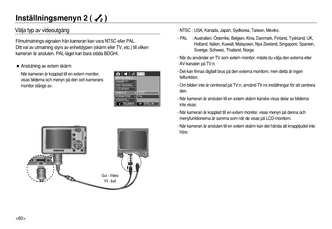 Samsung EC-L83ZZSBA/E2, EC-L83ZZSDA/E3, EC-L83ZZRDA/E2, EC-L83ZZSDA/E2 Välja typ av videoutgång, Anslutning av extern skärm 