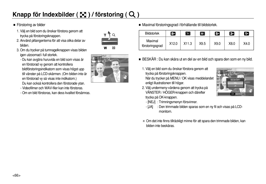 Samsung EC-L83ZZBBA/E2, EC-L83ZZSDA/E3, EC-L83ZZSBA/E2 manual Knapp för Indexbilder / förstoring, Förstoring av bilder 