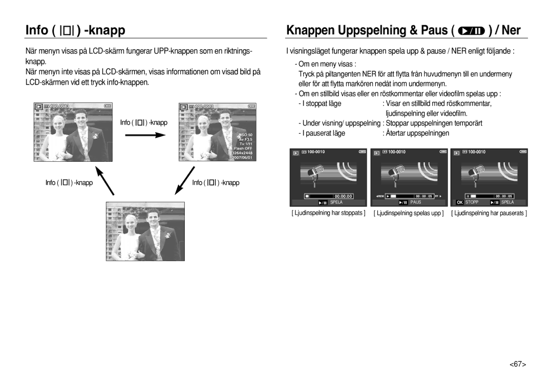 Samsung EC-L83ZZRDC/E2, EC-L83ZZSDA/E3, EC-L83ZZSBA/E2, EC-L83ZZRDA/E2 Info -knapp, Ljudinspelning eller videofilm, Knapp 