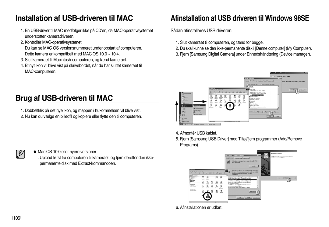 Samsung EC-L83ZZBBA/E2, EC-L83ZZSDA/E3, EC-L83ZZSBA/E2 Installation af USB-driveren til MAC, Brug af USB-driveren til MAC 