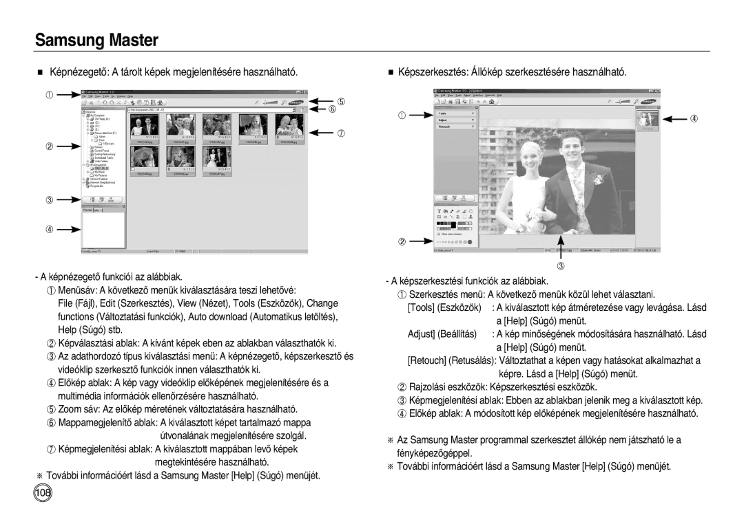 Samsung EC-L83ZZBDA/E3 manual KépnézegetŒ a tárolt képek megjelenítésére használható, Help Súgó menüt, Adjust Beállítás 