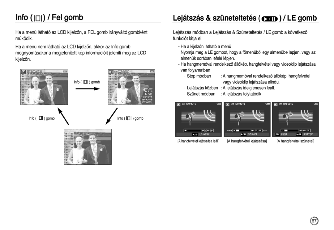 Samsung EC-L83ZZBBB/E1, EC-L83ZZSDA/E3 manual Lejátszás & szüneteltetés / LE gomb, Vagy videoklip lejátszása elindul 