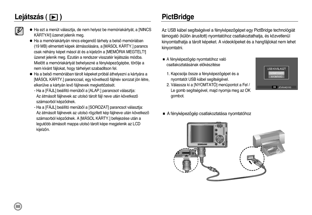 Samsung EC-L83ZZBBB/E1 manual PictBridge, FényképezŒgép csatlakoztatása nyomtatóhoz, Számsorból képzŒdnek, KijelzŒn 