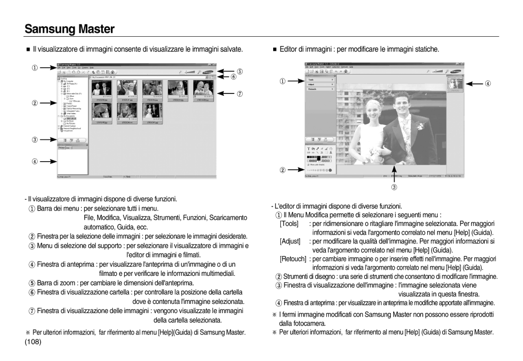 Samsung EC-L83ZZSBA/IT, EC-L83ZZSDA/E3, EC-L83ZZSBB/E1 manual Editor di immagini per modificare le immagini statiche, 108 