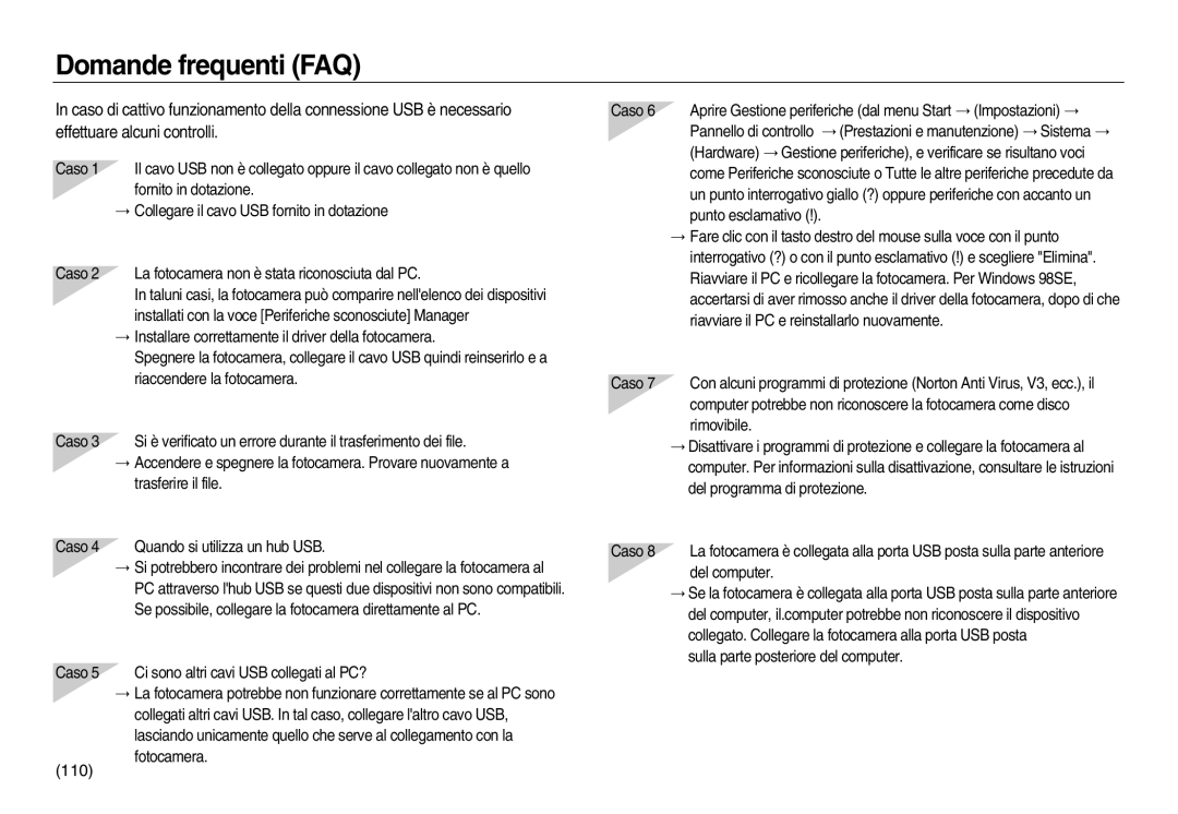 Samsung EC-L83ZZBBA/IT, EC-L83ZZSDA/E3, EC-L83ZZSBB/E1, EC-L83ZZRBA/E1, EC-L83ZZBDA/E3 manual Domande frequenti FAQ, 110 