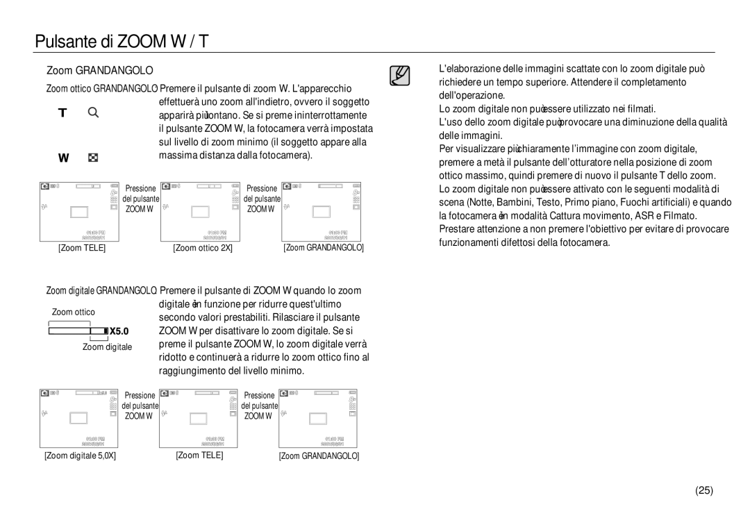 Samsung EC-L83ZZRBA/E1, EC-L83ZZSDA/E3, EC-L83ZZSBB/E1, EC-L83ZZBDA/E3, EC-L83ZZBBB/E1, EC-L83ZZSBA/IT manual Zoom Grandangolo 