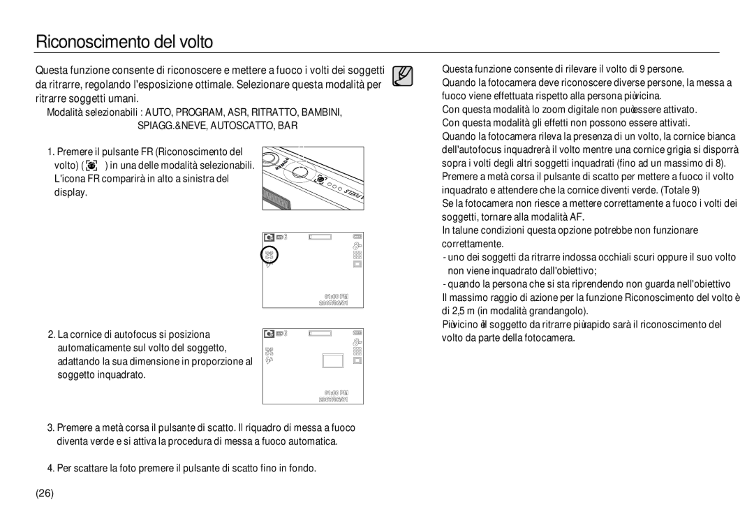 Samsung EC-L83ZZBDA/E3, EC-L83ZZSDA/E3, EC-L83ZZSBB/E1, EC-L83ZZRBA/E1, EC-L83ZZBBB/E1 manual Riconoscimento del volto 