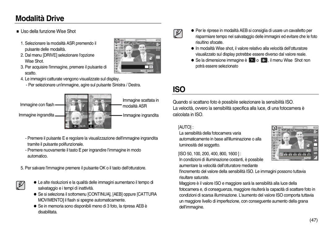 Samsung EC-L83ZZSDA/E3, EC-L83ZZSBB/E1, EC-L83ZZRBA/E1, EC-L83ZZBDA/E3, EC-L83ZZBBB/E1 manual Iso, Uso della funzione Wise Shot 