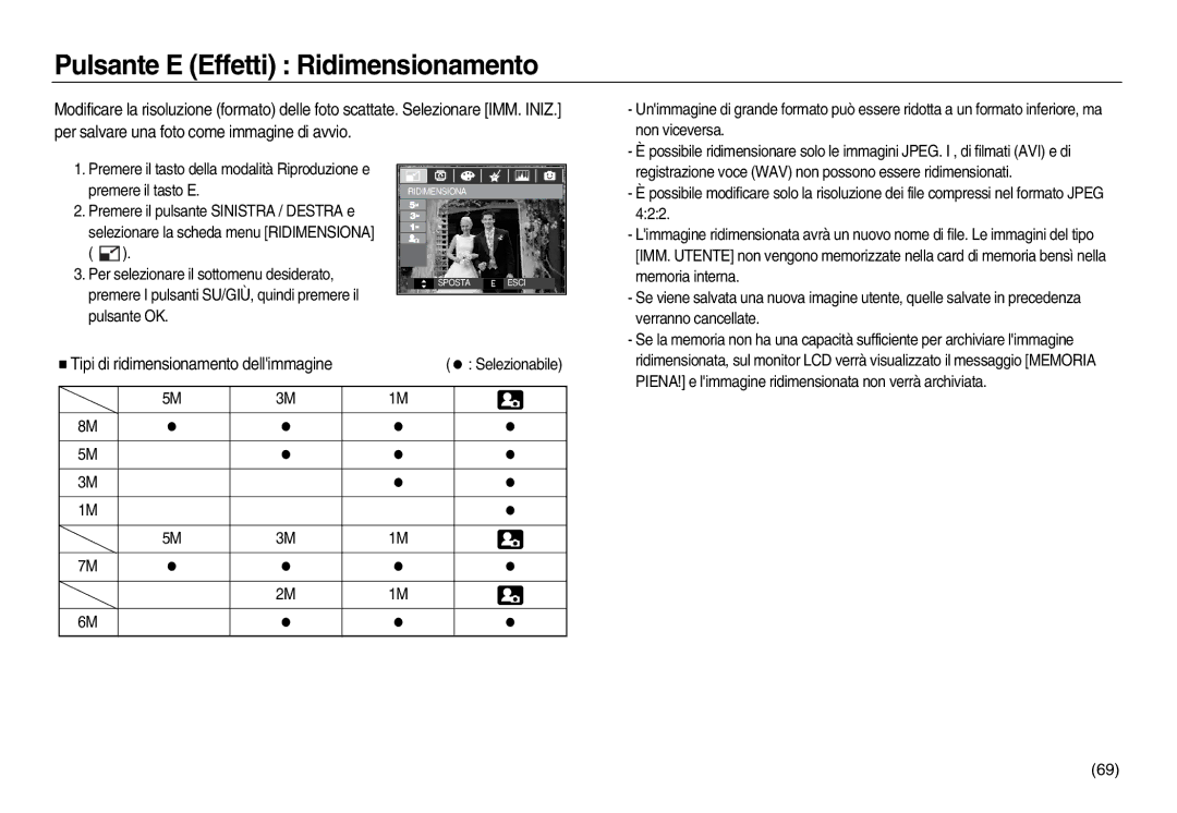 Samsung EC-L83ZZRBA/IT, EC-L83ZZSDA/E3, EC-L83ZZSBB/E1, EC-L83ZZRBA/E1, EC-L83ZZBDA/E3 Pulsante E Effetti Ridimensionamento 