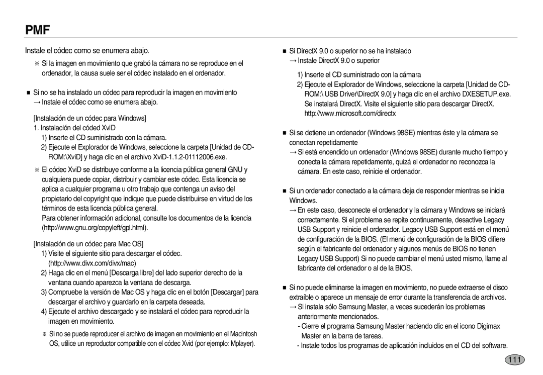 Samsung EC-L83ZZBBC/E1, EC-L83ZZSDA/E3, EC-L83ZZSBB/E1, EC-L83ZZRBA/E1, EC-L83ZZBDA/E3 Instale el códec como se enumera abajo 