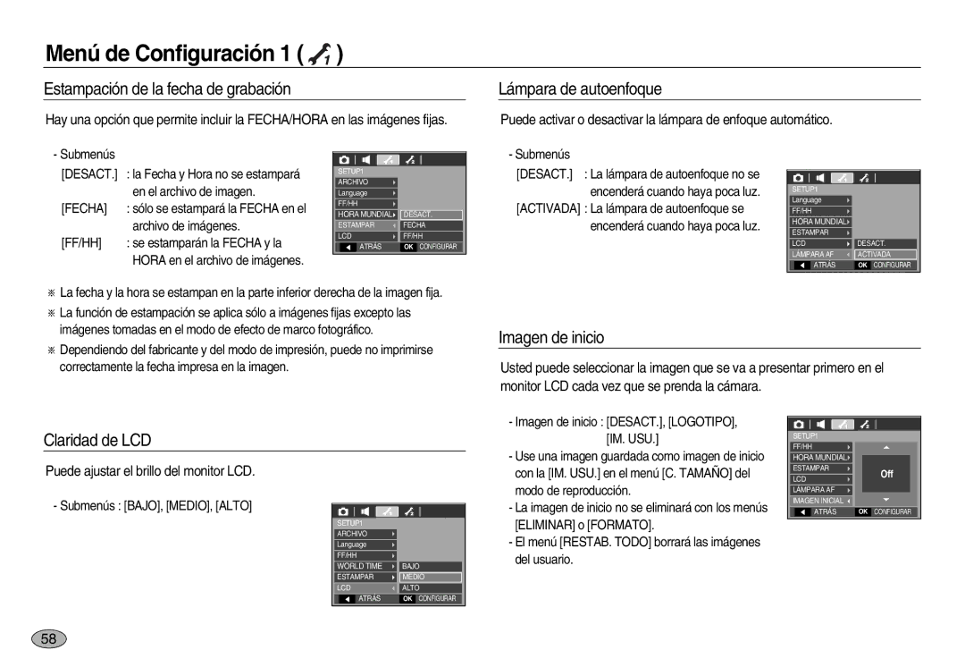 Samsung EC-L83ZZSBA/GB Estampación de la fecha de grabación, Lámpara de autoenfoque, Imagen de inicio, Claridad de LCD 