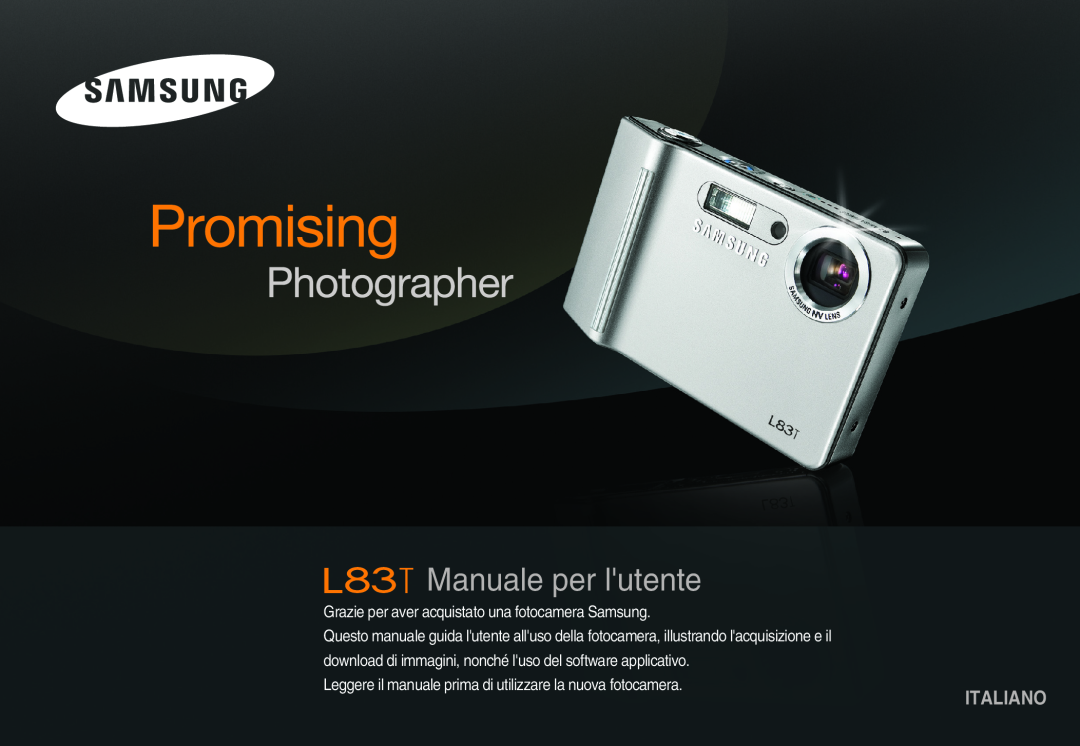 Samsung EC-L83ZZSBB/E1 manual Manuale per lutente, Italiano, Grazie per aver acquistato una fotocamera Samsung 