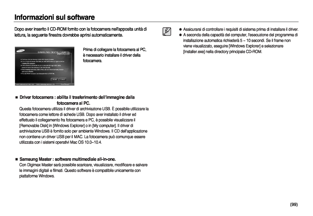 Samsung EC-L83ZZBBB/E1 manual Informazioni sul software, Driver fotocamera abilita il trasferimento dellimmagine dalla 