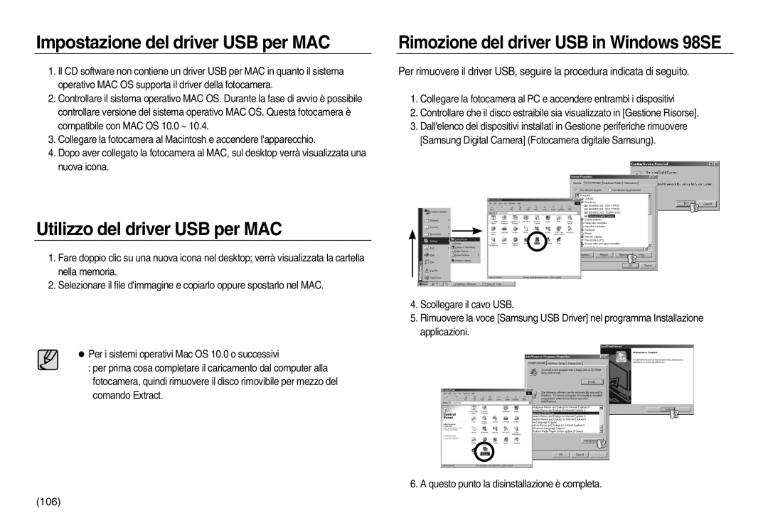 Samsung EC-L83ZZBDA/E3, EC-L83ZZSDA/E3, EC-L83ZZSBB/E1 Impostazione del driver USB per MAC, Utilizzo del driver USB per MAC 