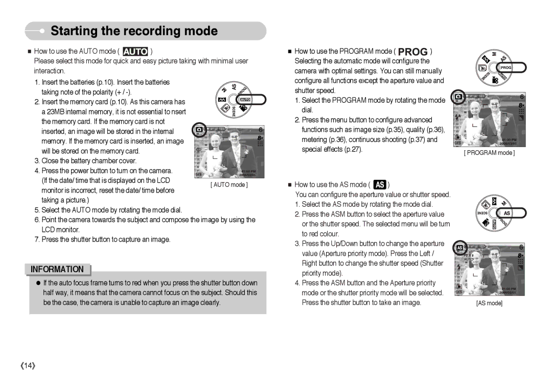 Samsung EC-L85ZZBBB/SP, EC-L85ZZBAA, EC-L85ZZBBA/SP, EC-L85ZZBBA/E1, EC-L85ZZBBC/SP manual Starting the recording mode 