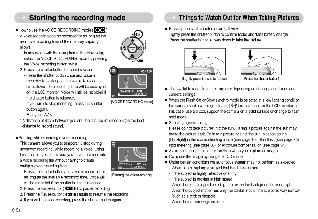 Samsung EC-L85ZZBBC/SP, EC-L85ZZBBB/SP, EC-L85ZZBAA, EC-L85ZZBBA/SP manual Things to Watch Out for When Taking Pictures 