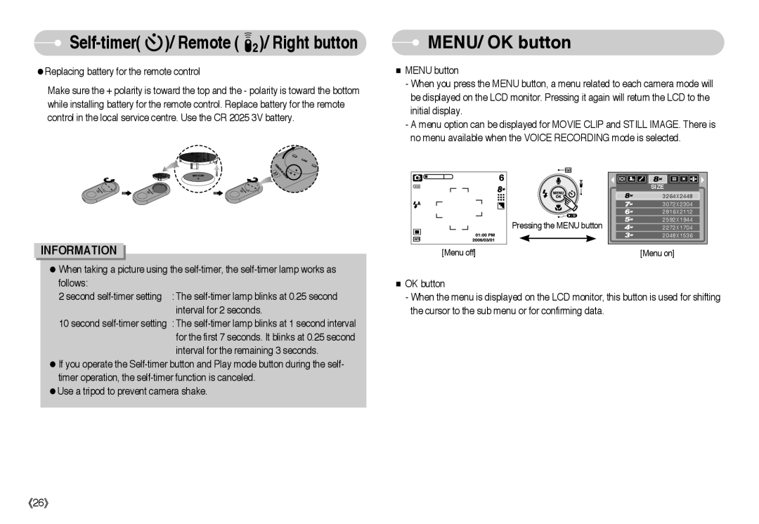 Samsung EC-L85ZZBBA/SP, EC-L85ZZBBB/SP, EC-L85ZZBAA, EC-L85ZZBBA/E1, EC-L85ZZBBC/SP manual MENU/ OK button 