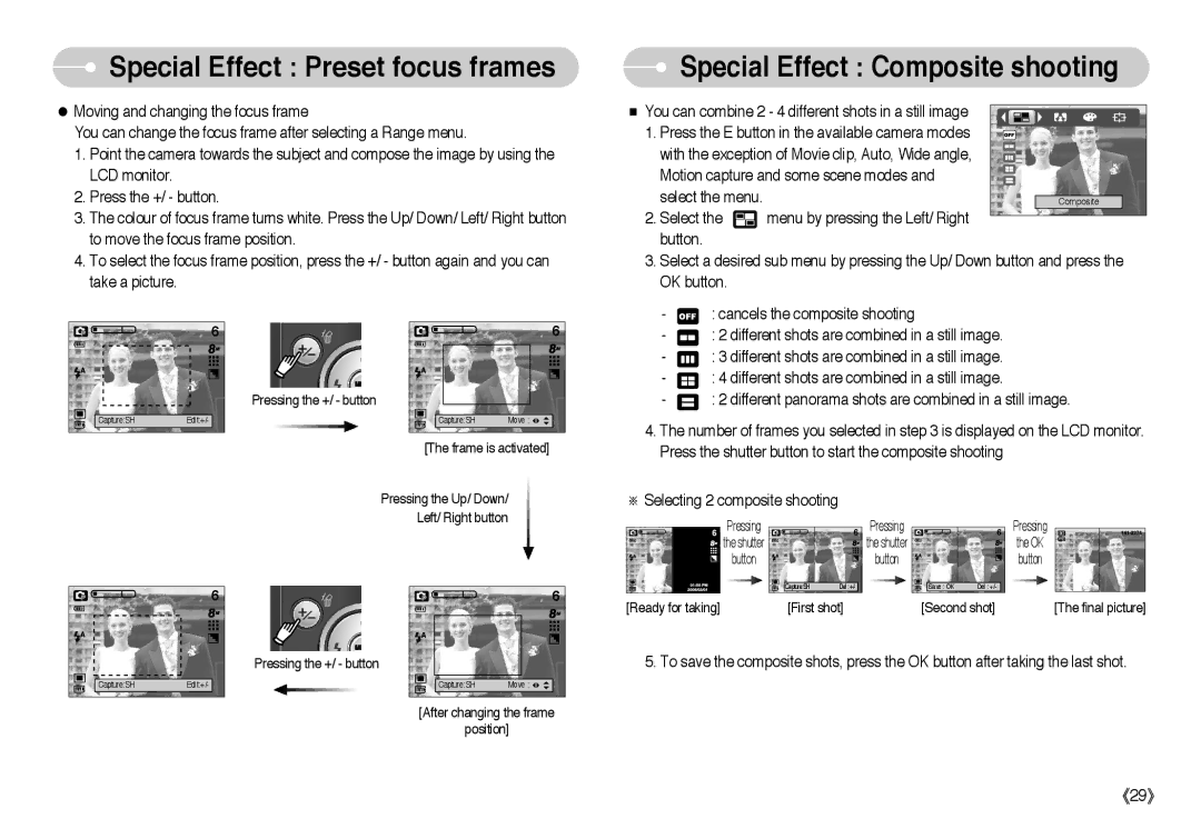 Samsung EC-L85ZZBBB/SP, EC-L85ZZBAA, EC-L85ZZBBA/SP, EC-L85ZZBBA/E1, EC-L85ZZBBC/SP manual Special Effect Composite shooting 