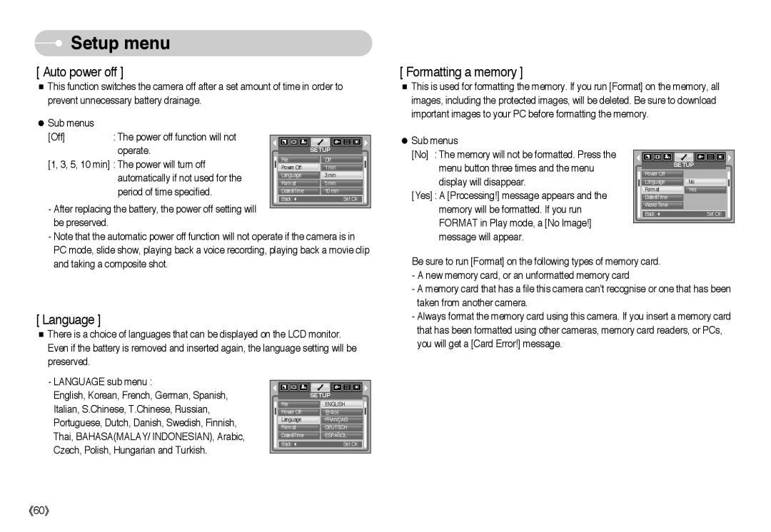 Samsung EC-L85ZZBAA, EC-L85ZZBBB/SP, EC-L85ZZBBA/SP, EC-L85ZZBBA/E1, EC-L85ZZBBC/SP manual Auto power off 