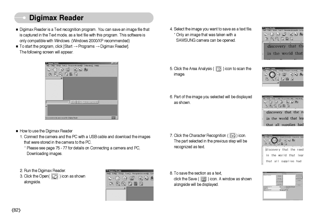 Samsung EC-L85ZZBBA/E1, EC-L85ZZBBB/SP, EC-L85ZZBAA, EC-L85ZZBBA/SP, EC-L85ZZBBC/SP manual Digimax Reader 