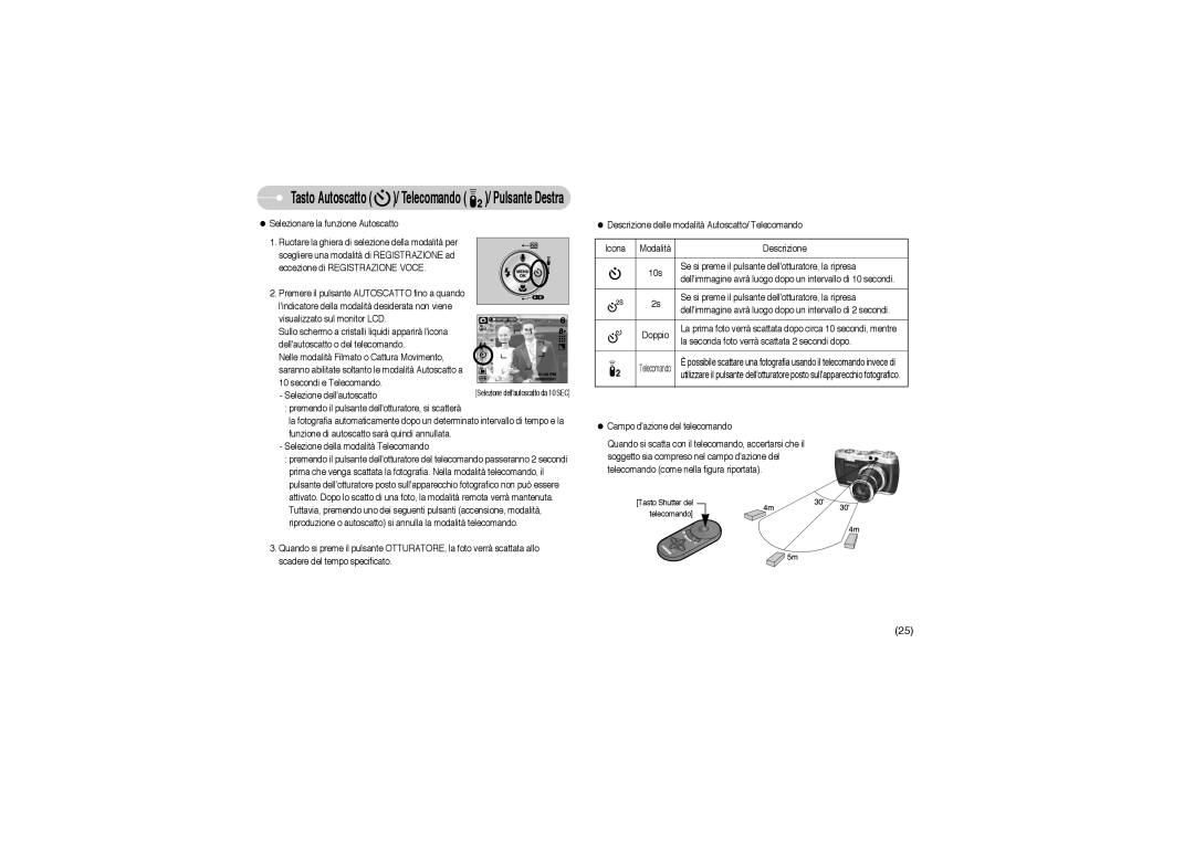 Samsung EC-L85ZZBBB/SP manual Tasto Shutter del telecomando 