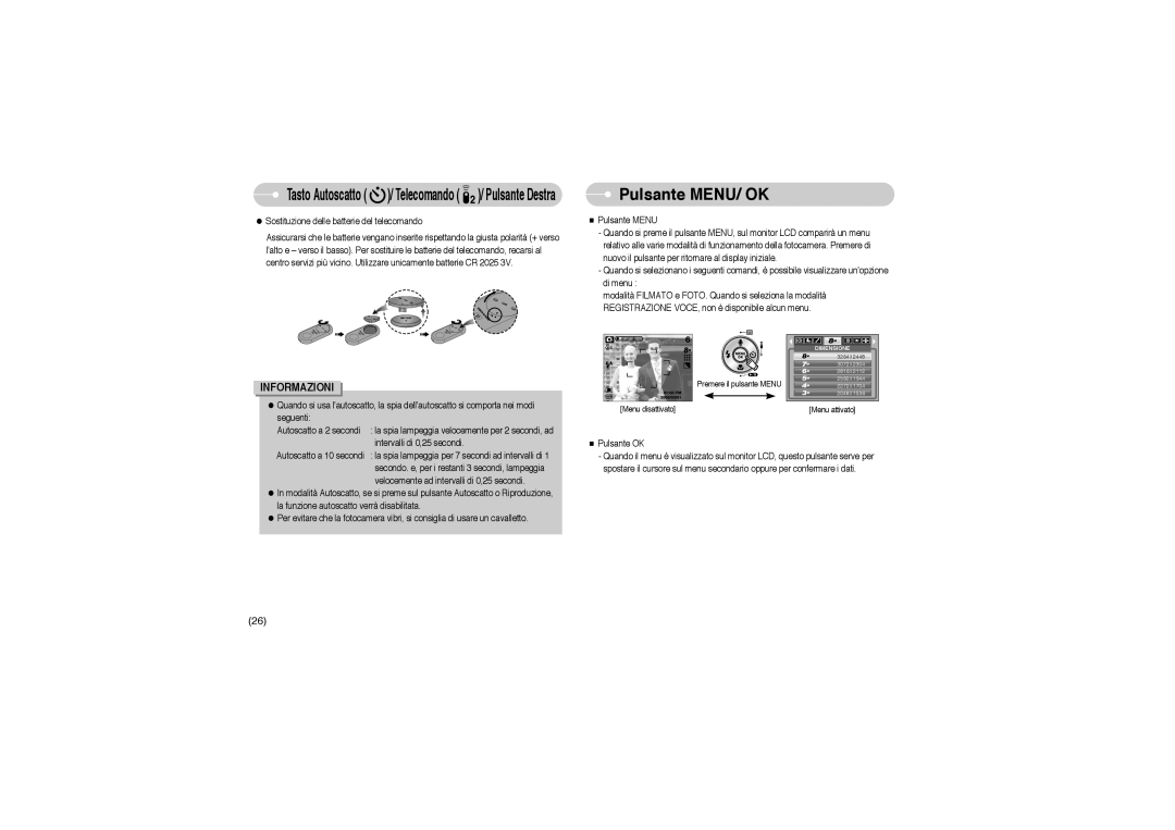 Samsung EC-L85ZZBBB/SP manual Pulsante MENU/ OK 