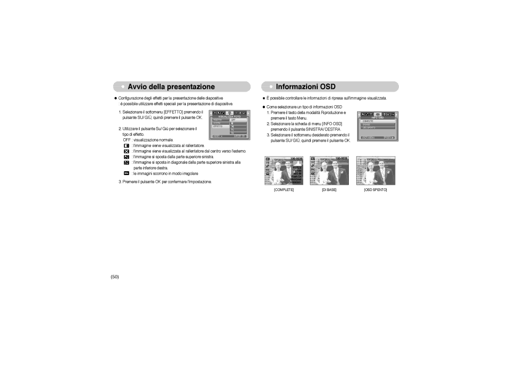 Samsung EC-L85ZZBBB/SP manual Informazioni OSD 