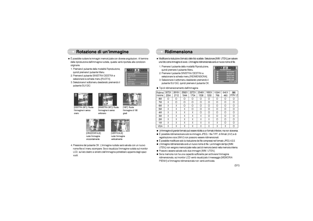 Samsung EC-L85ZZBBB/SP manual Rotazione di unimmagine, Ridimensiona, 640X, 480 