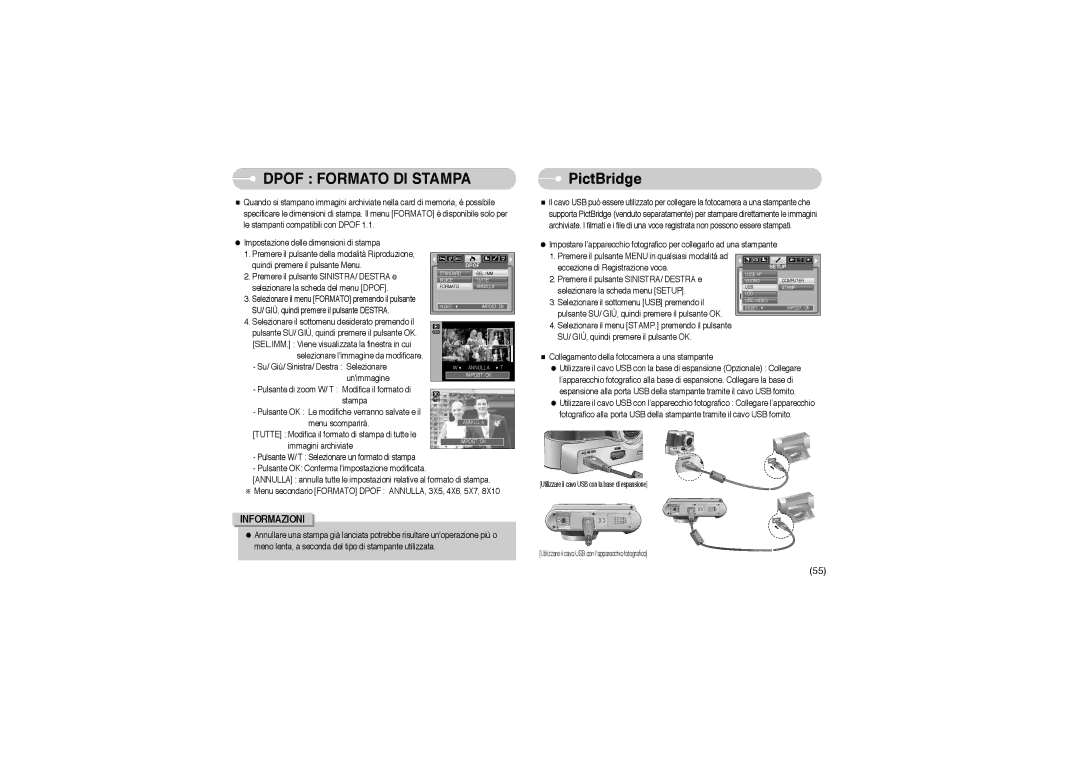 Samsung EC-L85ZZBBB/SP manual Dpof Formato DI Stampa, PictBridge 