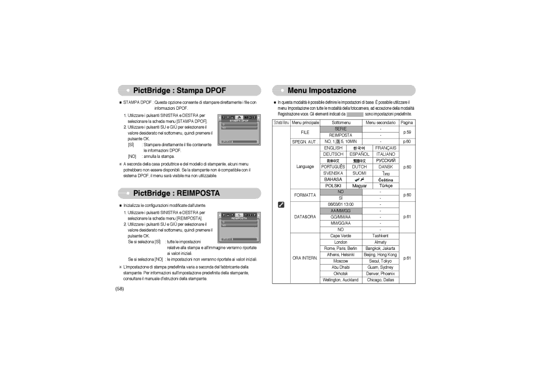 Samsung EC-L85ZZBBB/SP manual PictBridge Stampa Dpof, Menu Impostazione, PictBridge Reimposta, Magyar 